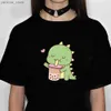 Camiseta feminina fofa dinossauros bolhas de chá camiseta feminina desenho anime strtwear camisetas femininas harajuku feminino engraçado roupas y240420