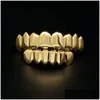 Grillz Dental Grills Mens 금 치아 세트 패션 힙합 보석 고품질 8 8 상단 치아 6 개의 6 하단 드롭 배달 본체