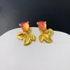 Nieuw ontwerp Vintage Goldfish Symmetric Earring Antiek 925 Zilveren naald Kleurrijke glas Vissen Symmetrische oorbellen Sieraden PH-91000