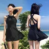 Costume da bagno da bagno da bagno donna donna monopezzo a colore spa solido camuota da bagno piccolo vestito nero abito nero sottile sexy slim professionista w