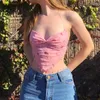 Kvinnors tankar y2k kvinnor chic söt blommig rosa korsett toppmask se genom att binda mini camis från axel rygglös v-hals tank streetwear