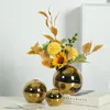 Vaser Golden Art Ceramics Vase Electricating Circle Hydroponic Sphere Potted Home Decoration vardagsrum sovrum bokhylla dekor