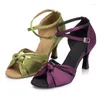 Chaussures de danse Femmes mesdames verts violet satin féminin latin de salon latin 7,5 cm Hauteur de talon