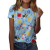 Camisa feminina t-shirt de manga curta-camisa de pescoço redonda elegante girassol floral shirt bate-shirt casualop raglan sleevedop juvenil