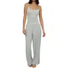 Calças de duas peças femininas 2024 Casual 2 Pijama Conjunto de cor sólido/botão floral Cami Tops Sleepwear
