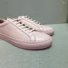 Sapatos casuais Donnain 2024 tênis normcore rosa da moda para mulheres Luxury Calfskin Lace Up Borracha Sole Anti-deslizamento