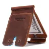 Klipp Cowskin Men's Money Clip Thin Bifold Leather Solid Male Plånböcker med metallklämma Kreditkortsväska för Man Cash Sedlet Holder