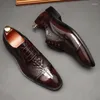 Dress Shoes Luxury Men's Genuine Leather Crocodile Pattern Cap Toe Oxfords Lace Up Italian Wedding Business Formal For Men