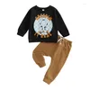 Ensembles de vêtements mignons pour tout-petits Halloween Costume Sweat Sweatshirt Ghost Print Spooky et pantalon élastique pour bébé - Tenue parfaite de 2 pièces