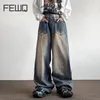 Jeans masculins Fewq Laispue poches avant Streetwear Contrast Couleur épissée mâle pantalon en denim en vrac saint Hip Hop Summer X9025