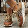 Sıradan Ayakkabı Kadın Platformu Sabah Yuvarlak Toe Alçak Top Leopar Kama Tasarımcısı Dantel Up Sports Zapatillas Mujer