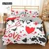 Conjuntos de roupas de cama Love Heart Duvet Set Size King Size Black Red Spot Twin Quilt Flecha de poliéster para adolescentes Casais