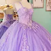 Lilas hors de l'épaule robe quinceanera 2024 robe de bal appliques en dentelle perle de tull paillettes gonflées sweet 15 16 vestime vestime vestide