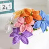 Decorative Flowers Creative Handmade Wool Crocheted Milk Cotton Lily Flower Decoration Simulation Bouquet Gift Blue Pink Yellow Purple White