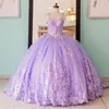 Lilas hors de l'épaule robe quinceanera 2024 robe de bal appliques en dentelle perle de tull paillettes gonflées sweet 15 16 vestime vestime vestide