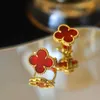 High version Vancefe S925 Sterling Silver Natural Red Agate Lucky Four Leaf Grass Ear Clam Network Red Earrings