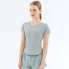 Al0lulu Women's New Yoga Tops круглый йога-одежда для йоги дышащая спортивная футболка с короткими рукавами.