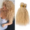 Extensions mode blond kinky lockiga hårförlängningar billiga #613 blond vävväskor obearbetade indiska mänskliga hårväv buntar afro kinky c