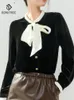 Женские блузки Birdtree шелка шелк шелк ретро -бархатная рубашка 2024 Ранняя весенняя лента с длинными рукавами офисная леди элегантная топ T41493QC