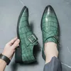 Отсуть обувь Casual Classic Men Derby Leather с заостренной кнопкой формальной банкетной свадьбы в черном зеленом размере 38-4