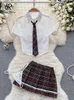 SINGREINY Plaid JK Uniform Erotic Suits Lingerie Female Short Sleeve BlousesPleated Skirts Suits Women Cosplay Sheer Sexy Sets 240419