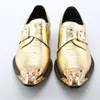 Chaussures habillées sapato Social Gold Men en acier Boucle boucle