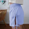 Short féminin pantalon en lin en coton sport d'été à plaid solide imprimerie haute taille panty fashion fashion côté pantalon à arc creux