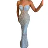 V-Neck Strapless Exquisite Sleeveless Pearls Evening Light Blue Elegant Beading Mermaid Gowns Party Prom Dress