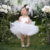 Dziewczyna sukienki Jonany Krótkie piękne kwiaty puszyste plisowane aplikacje tiulowe rękawe bez rękawów maxi sukienka urodzin