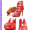 Dance Shoes 2024 Salsa Jazz Outdoor Rubber Sole Social Latin For Dancing Women Ladies Stylish High Heel Pu Boots Red