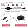 20Mroll 200 -LED Outdoor LED String Fairy Light Waterproof Black Cable Eu Wtyczka Garland Lampa Bożego Narodzenia Patio Wystrój ogrodu Oświetlenie 240409