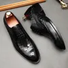 Vestido sapatos masculinos oxford genuíno couro artesanal de vinho preto de renda vermelha up brogue codificado de crocodilo formal para homens