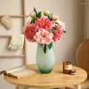 Dekorativa blommor 2heads Peony Artificial Flower Branch Burnt Edge Silk Bouquet With Leaf Wedding Floral Arrangement Home Table