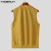 Incerun Tops Korean Style Mens Tiset Tissu Solid Solid Confortt Vests Streetwear Streetwear Mâle Sans manches S-5XL 240419