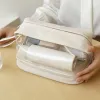 Obudowy duże podróże toaletowe torebki kosmetyczne podwójnie warstwy przenośne skórzane torby makijażu PU przezroczyste torebkę do przechowywania dla kobiet