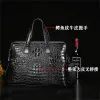 Carry-ons Real Cuir Crocodile Motspèdes Sac de valise masculine Sac d'affaires Double fermeture à glissière Sac à bagages de tête