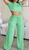 STYLISH LADY Solid Color 2 Piece Set Women Short Sleeve Crop Top and Drawstring Wide Leg Pant Suits 2024 Summer Casual Tracksuit