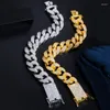 Link Bracelets Pera High Quality Chunky Clear Broken Cubic Zirconia Hip Hop Cuban Gold Color For Women Party Jewelry B128