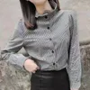 Женские блузки модная сплайда с сплайсированной кнопкой рубашкой клетчат