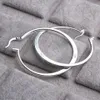 REAL 925 Sterling Silver Oval Big Hoop örhängen för kvinnor Platt tunn runda bröllop smycken tillbehör punk brincos joyas de plata 202u