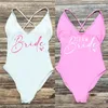 Swimwear Women's Rose Gold Print One Piece Massuit de maillot d'équipe Love Sexy Bathing Trssolding Femme Bikini Bachelor Party Swim Beachwear