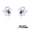 Orecchini per borchie Masw Design originale Temperamento elegante di alta qualità Floro viola placcato in argento in argento per donne Giochi femminili