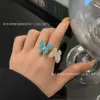 Hoogwaardige ontwerper Vancleff S925 Pure Silver Butterfly Ring met witte fritillaria dubbele volledige diamanten ring en blauw turquoise mode precisie editie
