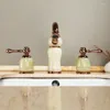 Badrumsfläckkanor lyxiga rosguld mässing Natural Jade High Faucet Art Basin Mixer TAPS TRE HOLES TOVISERINGSKRABET-SM539