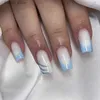 False Nails 24pcs 금 단순한 거짓 손톱 프랑스 디자인 웨어러블 가짜 손톱 인공 풀 커버 아트 아트 예술 Y240419