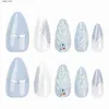 False Nails 24pcs Blue Sea Shells Fake Nail Patch 3D Ocean Series Design Almond False Nail Full Cover Wearable Press on Nails Tips for Girls Y240419 Y240419