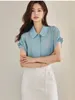 Kvinnors blusar Summer Ice Silk Solid Casual Löst passande skjorta för kvinnor 2024 Elegant Office Top Rayon1 Ruffled Plus Size Chemise