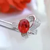 Cluster Rings S925 Silver Ring Ruby Set med 7 9 Oval Deluxe Full Diamond Retro mångsidig