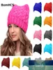 Bomhcs Hats Cats Ears Pink Pussy Cat Handmade Beanie Winter Women Girls Caps Factory Expert Quality最新スタイル4998563