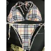 NEU 24SSS BIKINI WOMENS BEDEUMENDE Designer Badeanzüge Sommer Badeanzug Stripe Check Muster Set Modemarke Damen Bikinis